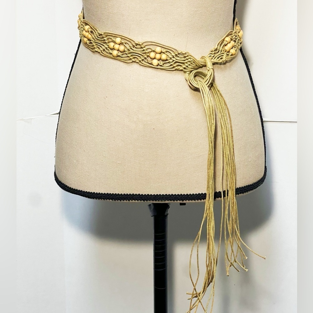 Macrame Beaded Women’s Ecru Tie Belt in Natural Tan Womens size Small